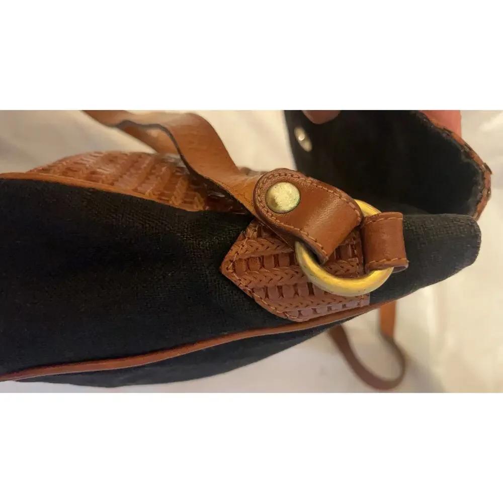 Vintage Tribout Crossbody Bag -Leather and canvas/Jeans Black and Brown